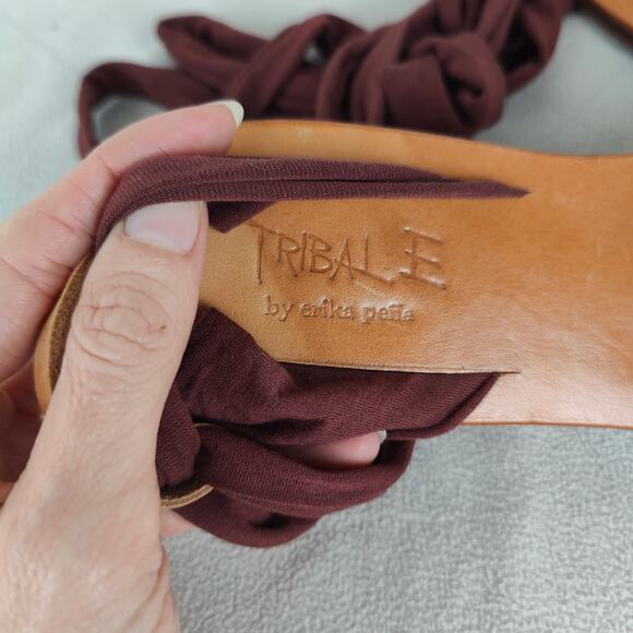 Erika Pena Tribal E Wrap Sandals Womens‎ 8 38 Flats Pink Metallic Leather Boho - Picture 3 of 4